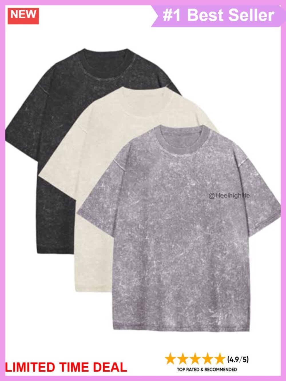 Oversized Cotton T-Shirt Short Sleeve Vintage Washed Crewneck Tee